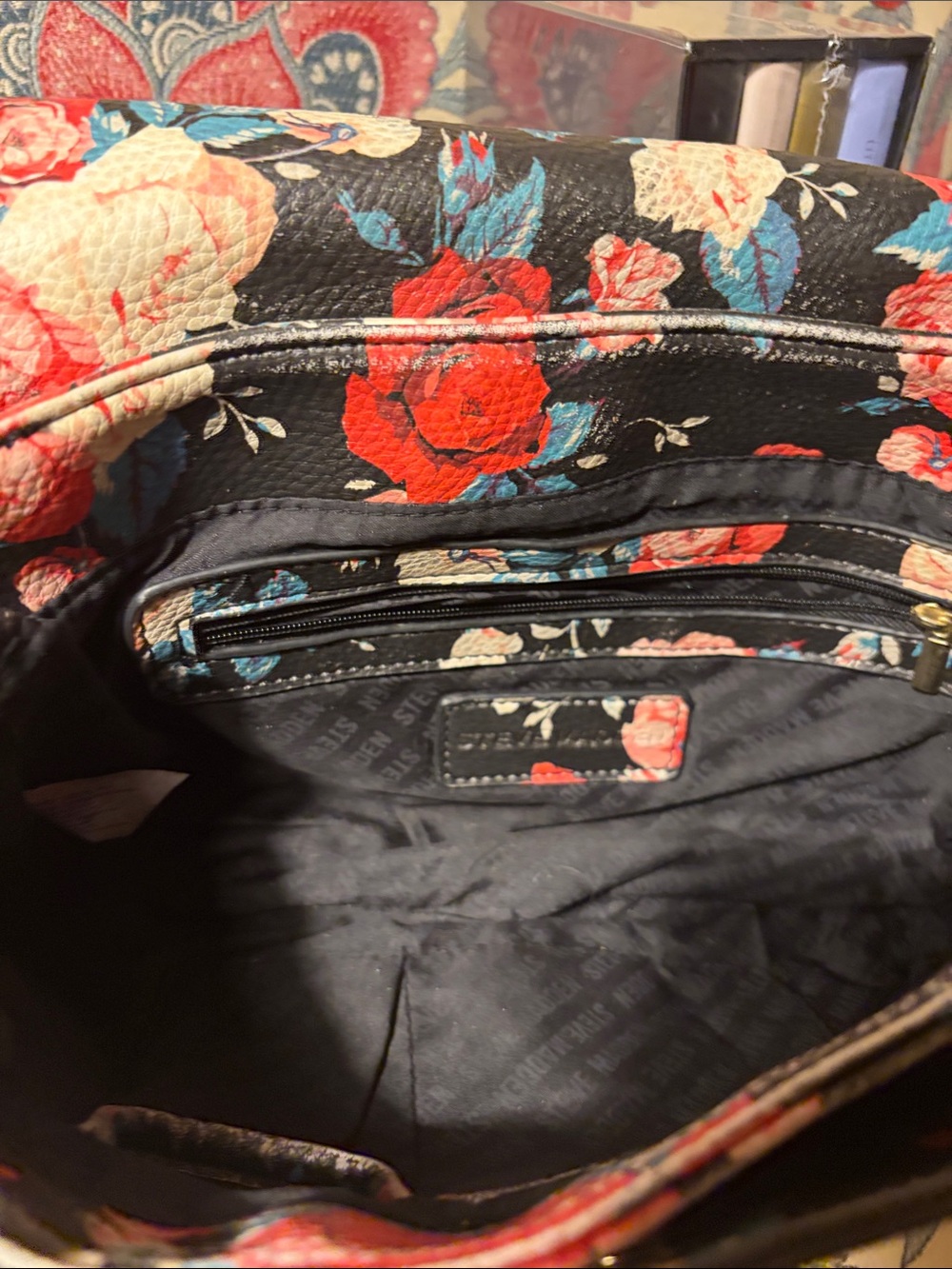 Steve Madden Black Floral Crossbody with Tassel GUC. Call-out- Rubbing - Picture 5 of 13
